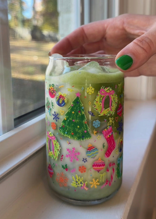 Holiday Confetti Glass Can Cups