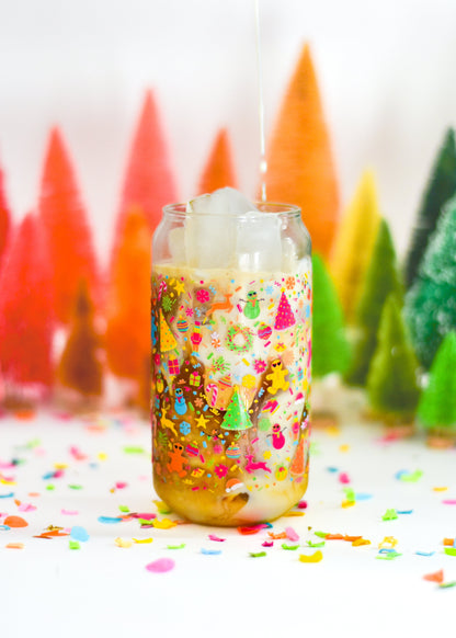 *Dishwasher Safe* Christmas Confetti Glass Can Cups