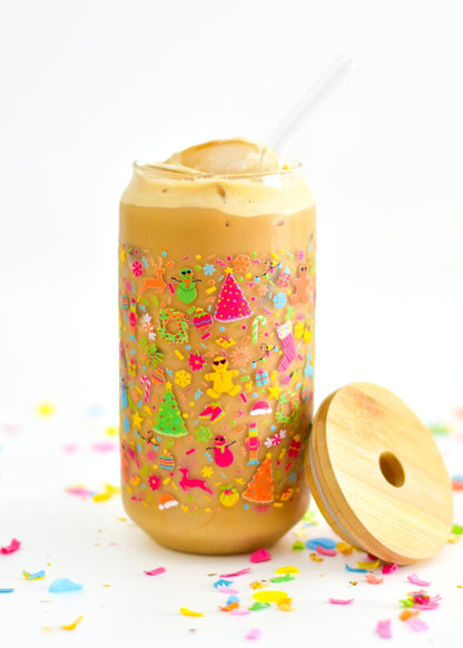 *Dishwasher Safe* Christmas Confetti Glass Can Cups